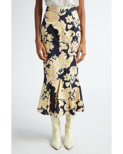 Etro Floral Godet Cotton Midi Skirt