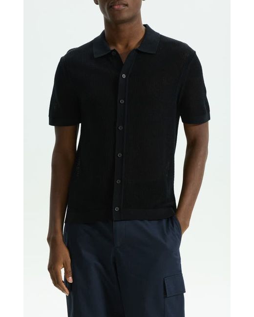 Theory Cairn Short Sleeve Button-Up Cotton Blend Sweater