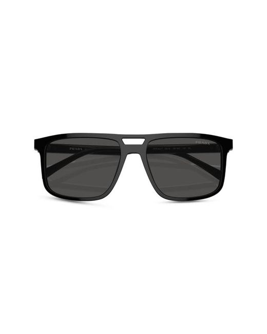 Prada 58mm Rectangular Sunglasses Black/Grey