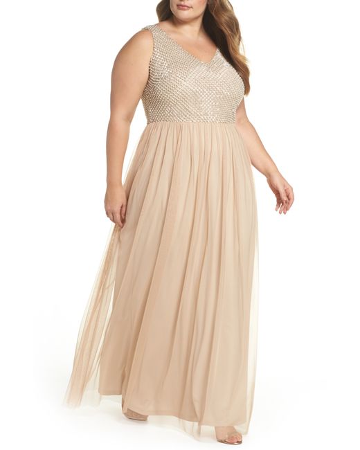 Adrianna Papell Plus Size Beaded Tulle Gown