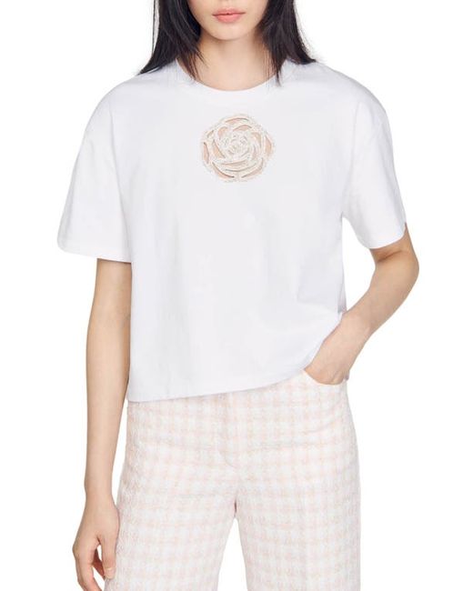Sandro Rhinestone Rose Cotton T-Shirt
