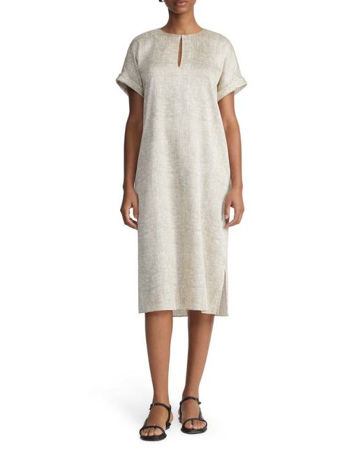 Lafayette 148 New York Burlap Print Crinkle Stretch Silk Shift Dress