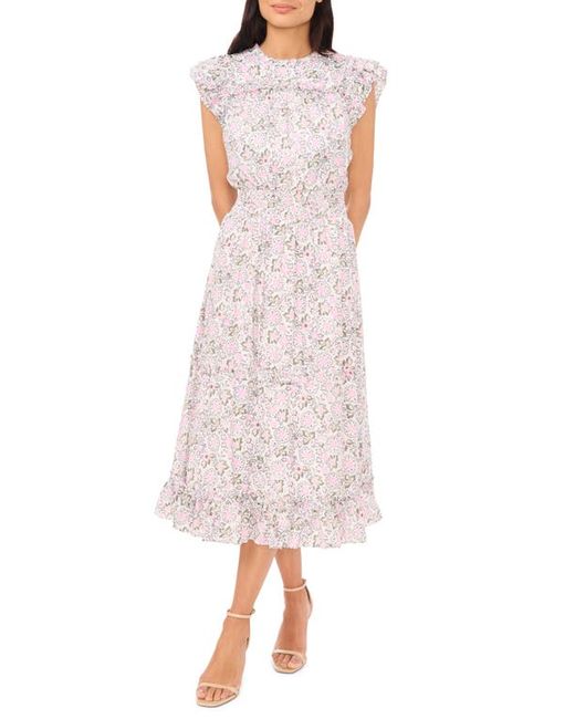 Cece Floral Print Flutter Sleeve Midi Dress