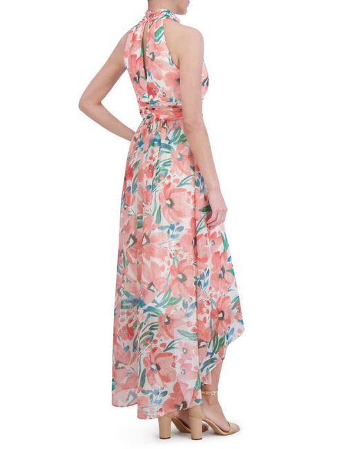 Eliza J Floral Sleeveless High-Low Chiffon Gown