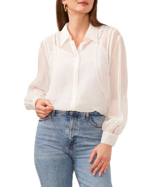 Vince Camuto Sheer Openwork Detail Button-Up Shirt