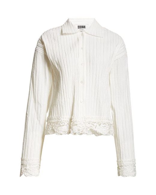 Eenk Lace Trim Pleated Button-Up Shirt