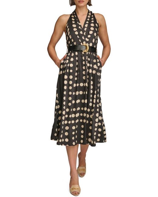 Donna Karan Polka Dot Belted Midi Dress Canvas