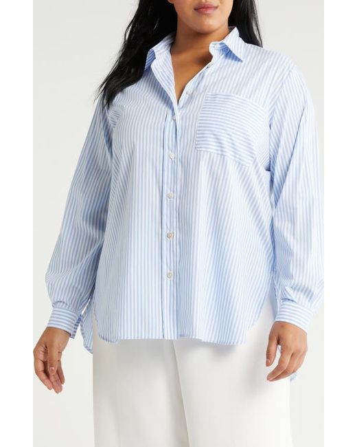 Marina Rinaldi Citrato Oversize Directional Stripe Cotton Blend Button-Up Shirt