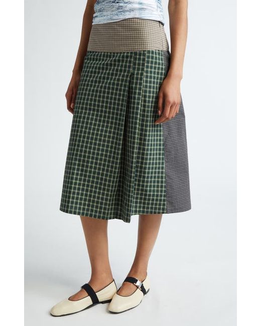 Sc103 Shade Plaid Cotton Midi Skirt