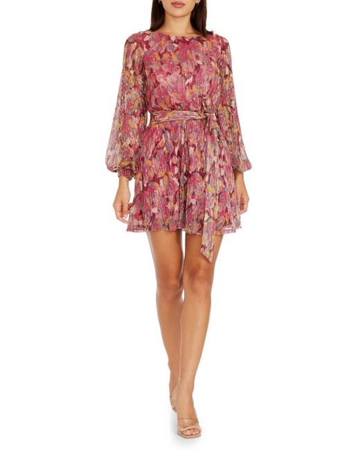 Dress the population Kirsi Long Sleeve Metallic Floral Minidress
