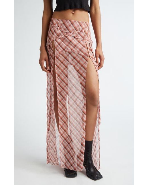 Knwls Plaid Strap Detail Sheer Maxi Skirt