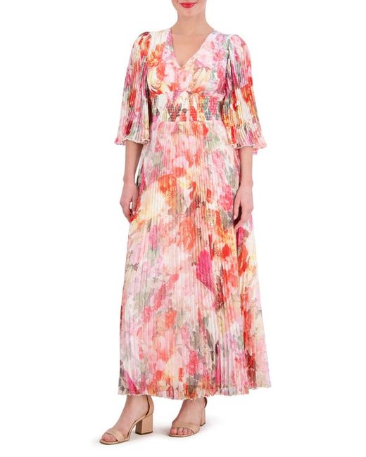 Vince Camuto Floral Print Pleated Chiffon Maxi Dress