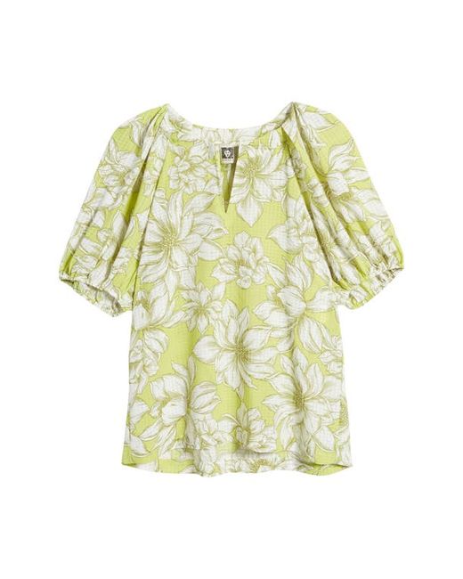 AK Anne Klein Floral Print Puff Sleeve Top Sprout/Bright White Multi