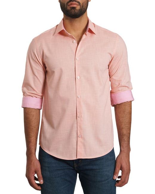 Jared Lang Trim Fit Pima Cotton Mélange Button-Up Shirt