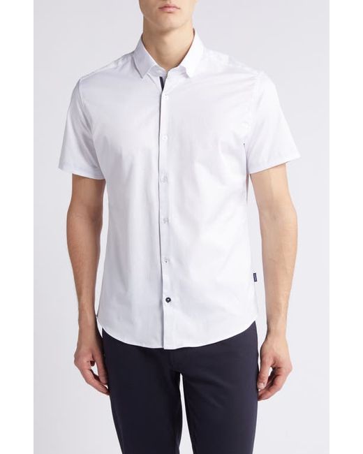 Stone Rose Solid DryTouch Slim Fit Short Sleeve Twill Button-Up Shirt