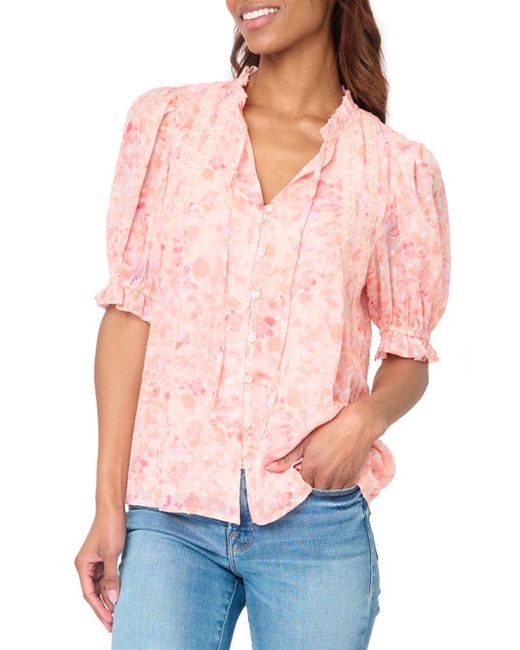 Gibsonlook Floral Lace Trim Button-Up Shirt