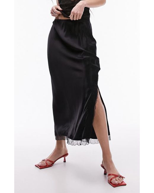 TopShop Lace Trim Satin Midi Skirt
