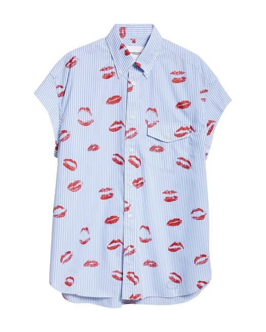 TAKAHIROMIYASHITA TheSoloist. . Stripe Lips Print Cutoff Sleeve Button-Down Shirt
