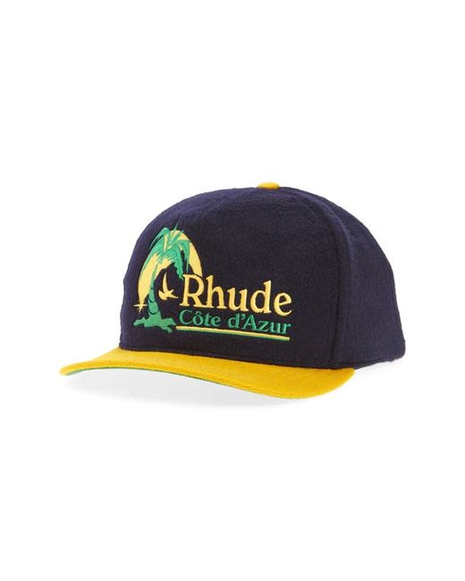 Rhude Azure Coast Snapback Wool Blend Baseball Cap Navy/Yellow