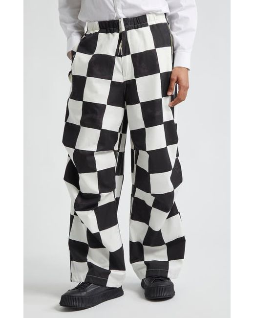 Jil Sander Checkerboard Print Cotton Silk Pants