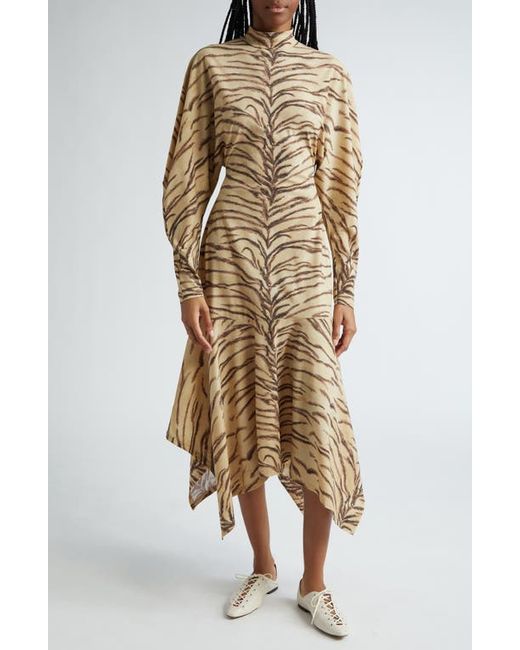 Stella McCartney Tiger Stripe Long Sleeve Mock Neck Dress