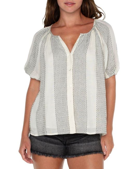 Liverpool Los Angeles Stripe Puff Sleeve Button-Up Top