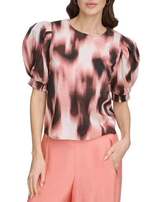 Dkny Abstract Print Puff Sleeve Voile Top