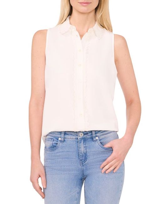Cece Scallop Detail Sleeveless Button-Up Shirt