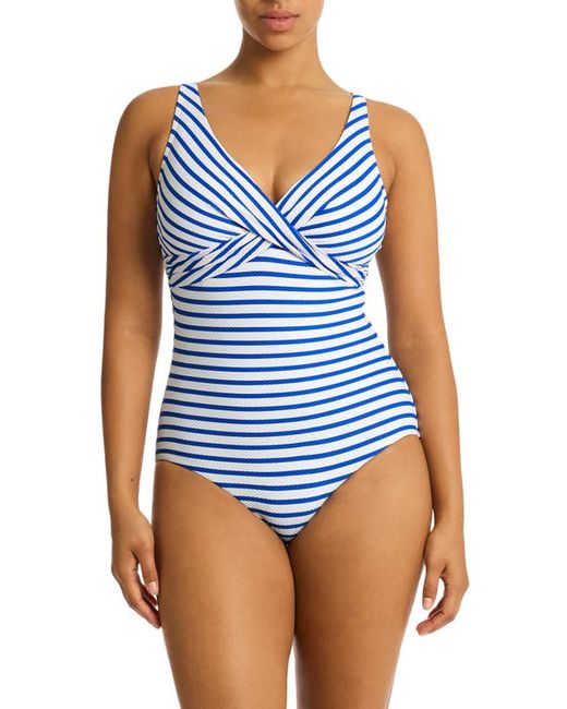 Sea Level Stripe Cross Front Multifit One-Piece Swimsuit