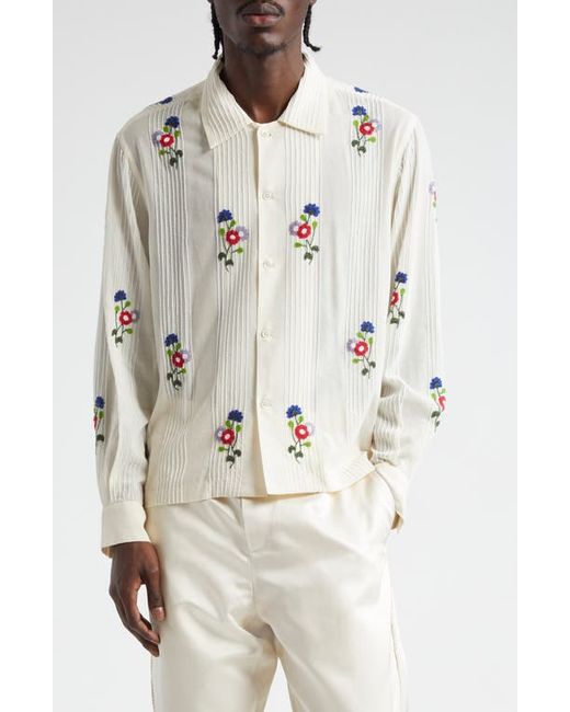 Bode Beaded Wildflower Long Sleeve Cotton Button-Up Shirt
