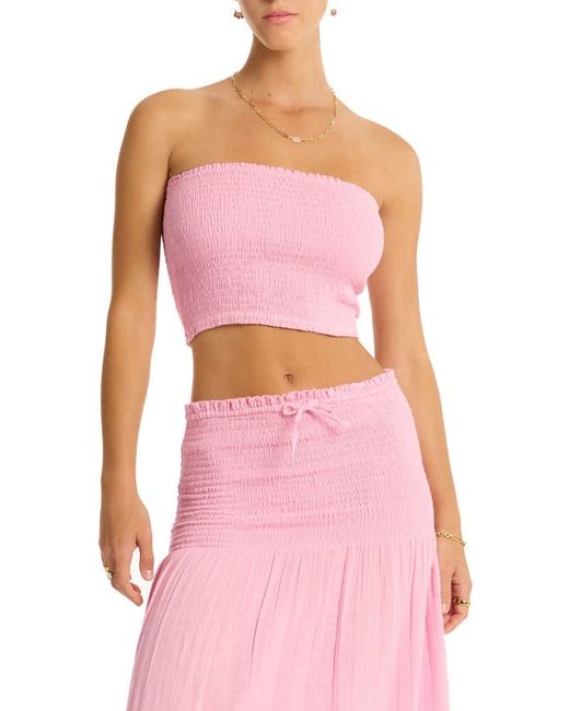 Sea Level Sunset Strapless Cotton Gauze Cover-Up Top