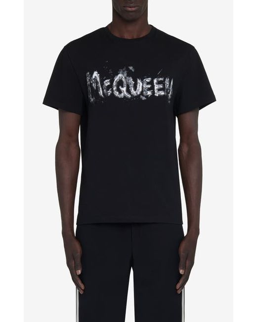Alexander McQueen Logo Cotton Graphic T-Shirt Black Grey