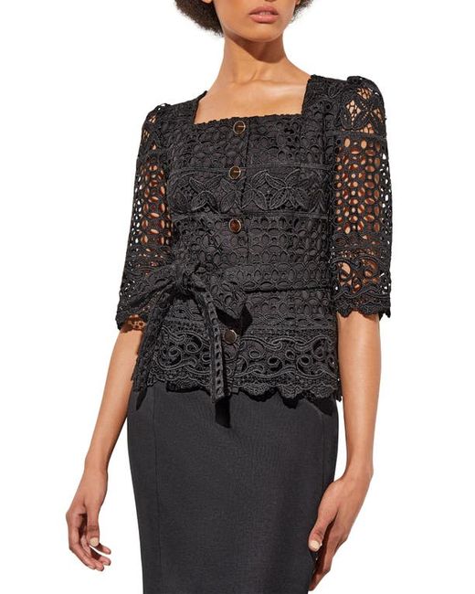 Ming Wang Guipure Lace Belted Jacket