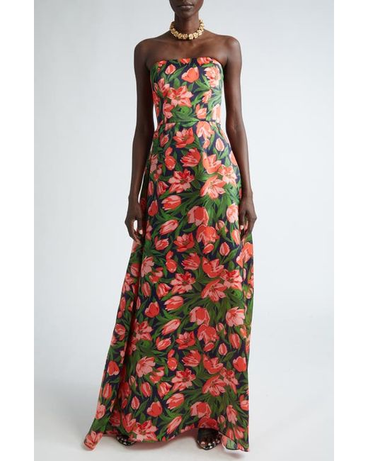 Carolina Herrera Floral Strapless Silk Gown