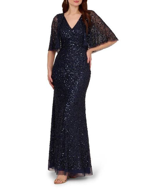 Adrianna Papell Sequin Capelet Mermaid Gown