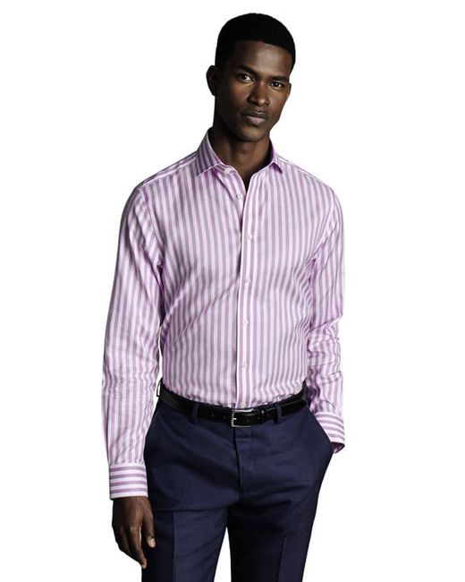 Charles Tyrwhitt Wide Stripe Non-Iron Twill Cutaway Slim Fit Shirt Single Cuff