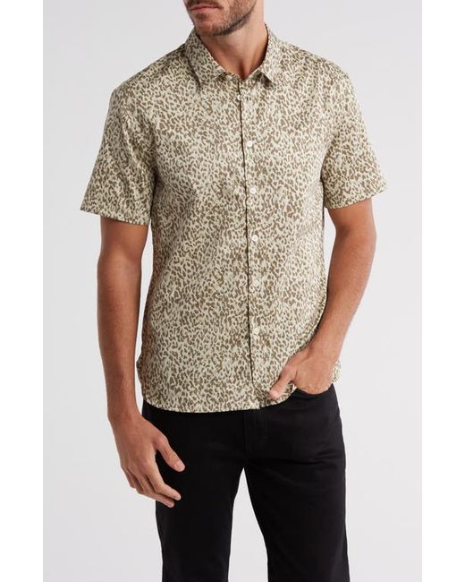 John Varvatos Sean Leopard Print Short Sleeve Cotton Button-Up Shirt
