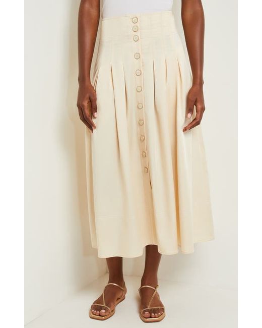 Misook Pleated Button Front Midi A-Line Skirt