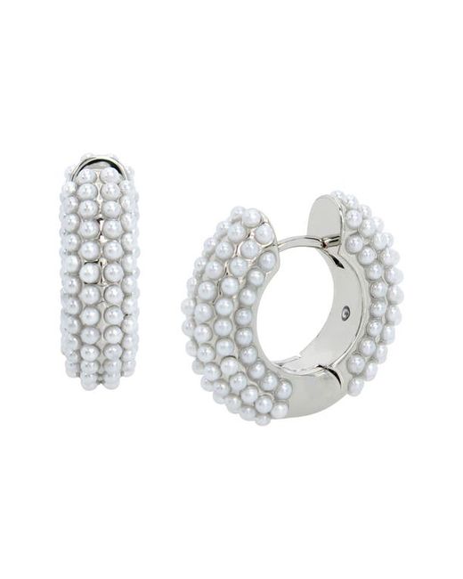 AllSaints Imitation Pearl Huggie Hoop Earrings Rhodium