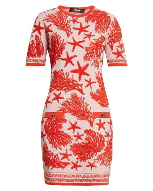 Versace Coral Starfish Jacquard Sweater Dress