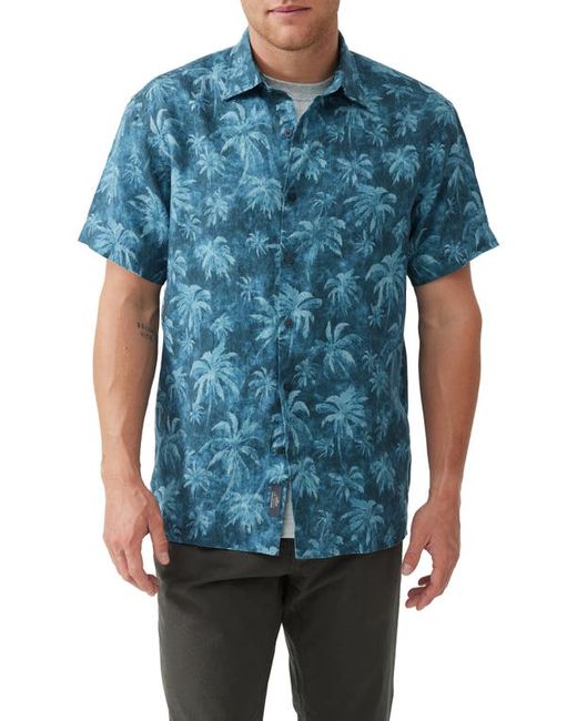 Rodd & Gunn Destiny Bay Palm Tree Print Short Sleeve Linen Button-Up Shirt