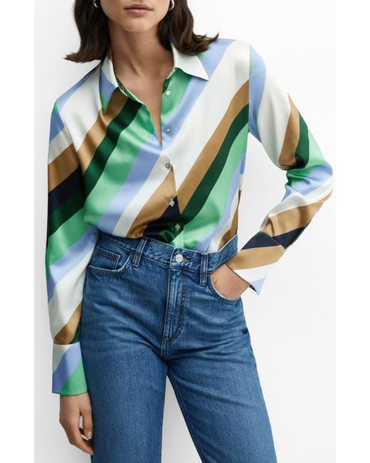 Mango Stripe Satin Button-Up Shirt