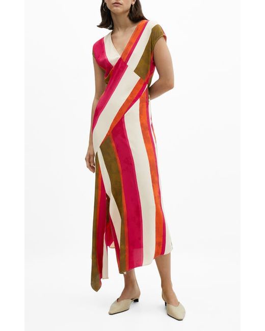 Mango Cherry Stripe Asymmetric Hem Midi Dress