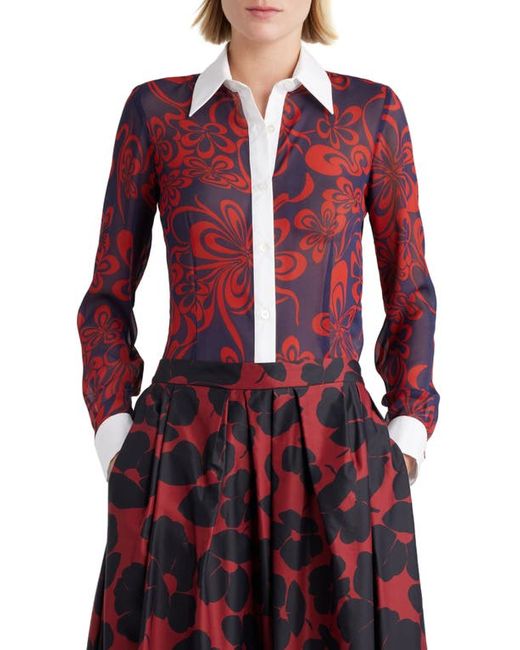 Dries Van Noten Print Contrast Trim Silk Cotton Button-Up Shirt