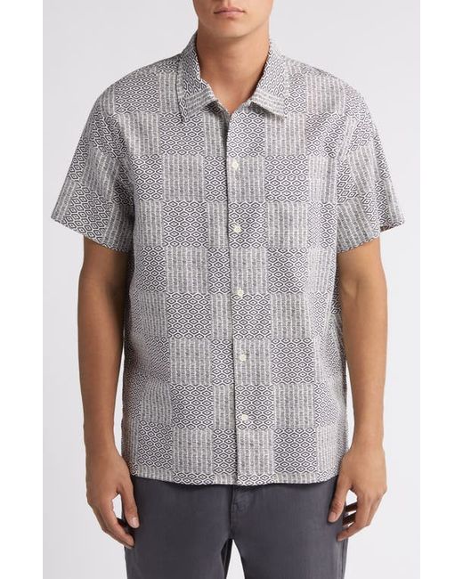 Treasure & Bond Patchwork Linen Cotton Short Sleeve Button-Up Shirt