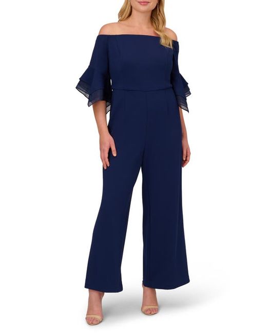 Adrianna Papell Off the Shoulder Wide Leg Organza Crepe Jumpsuit