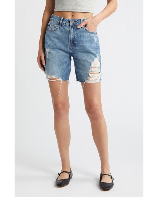 Hidden Jeans High Waist Distressed Cutoff Denim Bermuda Shorts