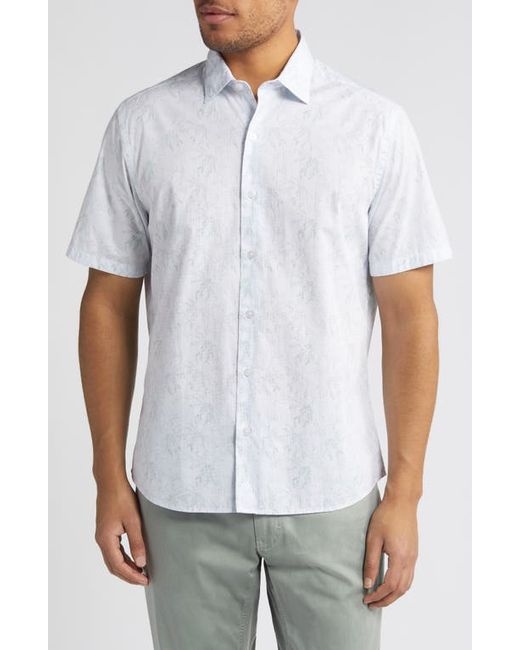 Robert Barakett Leaf Print Short Sleeve Cotton Button-Up Shirt