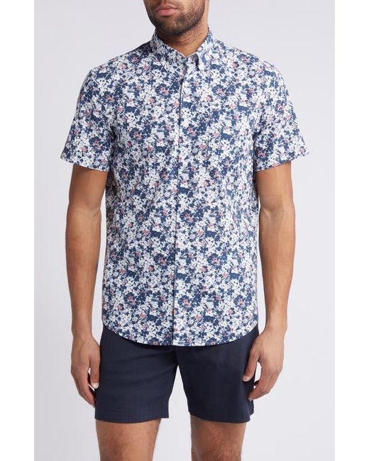 Nordstrom Trim Fit Floral Short Sleeve Stretch Cotton Linen Button-Down Shirt