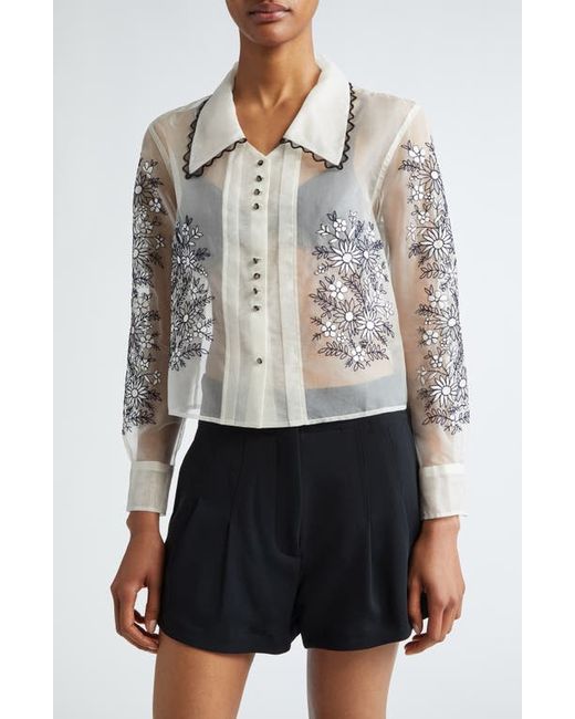 Bode Floral Embroidered Silk Organza Button-Up Shirt